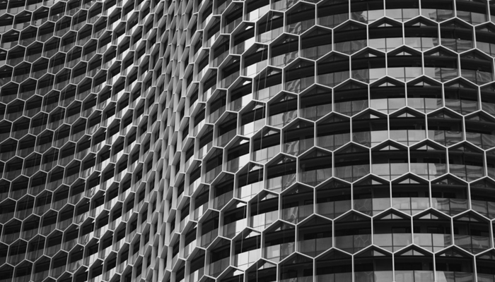 Building facade with hexagon windows