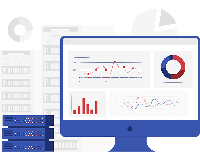 image with desktop computer with graphs