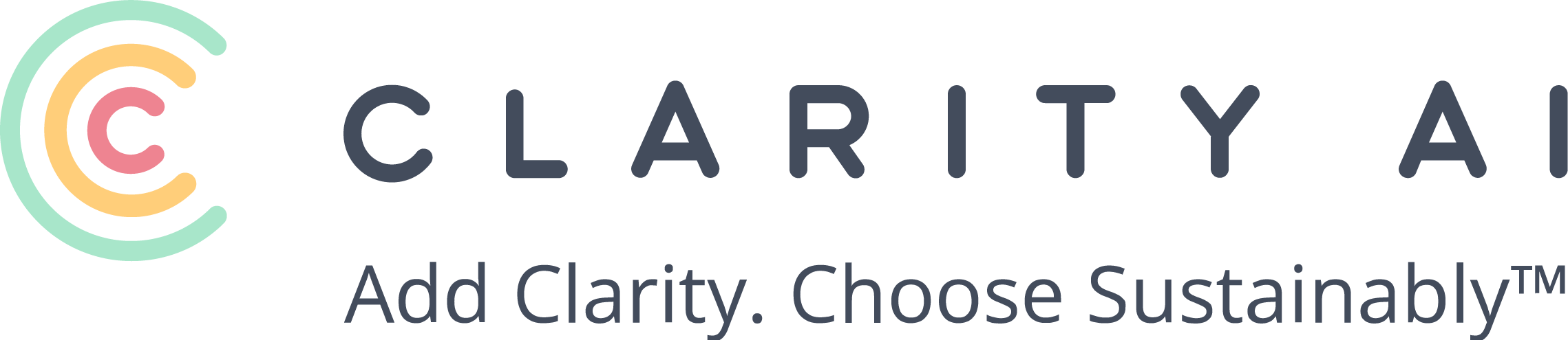 Clarity AI logo with "add clarity. Choose sustainably" written underneath