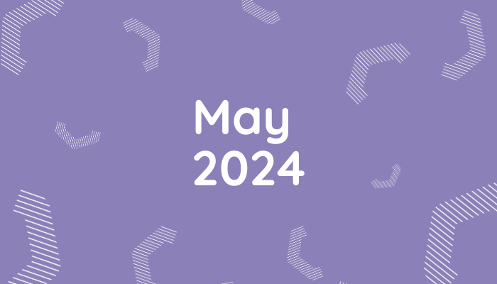 Featured image for EDI's May newsletter. Purple background with white type.